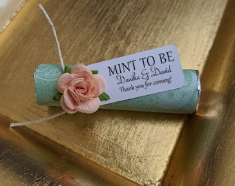 Wedding favors, mint to be favors with personalized tag, wedding mints, mint and peach wedding, peach roses, mint favors