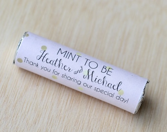 Personalized Wedding Mint Favors: Blush & Gold Wrappers