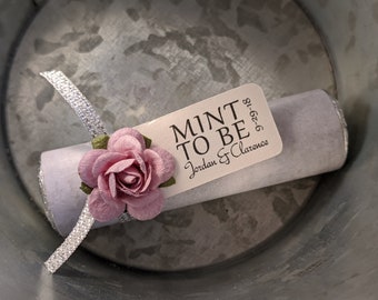 Personalized Mint to Be Wedding Favors with Lilac Roses