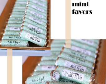 Wedding favors, wrapped mint rolls with personalized label, mint to be, mint confetti wrapper, mint to be favors