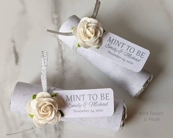 Personalized Mint Roll Wedding Favors: Floral Tag, Set of 35