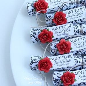 Mint to be favors with personalized tag Set of 24 mint rolls red stripe Red wedding favors red wedding