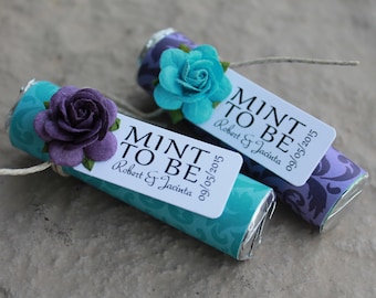 Personalized Wedding Mint Favors: Teal & Purple 'Mint to Be' Tags