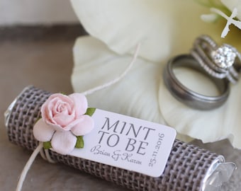Personalized Wedding Mint Favors: Blush Rose, Burlap Theme