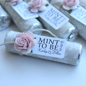 Set of 30 favors, decorated mints with personalized tag