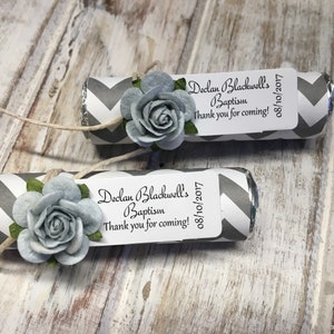 Baptism Favors, decorated mints, choose a color to match your celebration, personalized tags