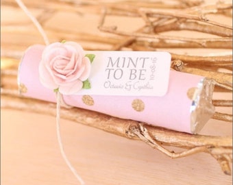 Mint wedding Favors - Set of 24 mint rolls - "Mint to be" favors with personalized tag - floral, pink, blush, gold polka dot, pink rose