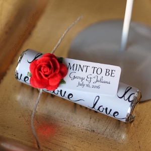 Personalized Mint Roll Wedding Favors: Elegant Love Design, Set of 24