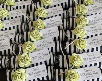 Personalized Mint Wedding Favors: Black & White Stripe Party - Set of 30