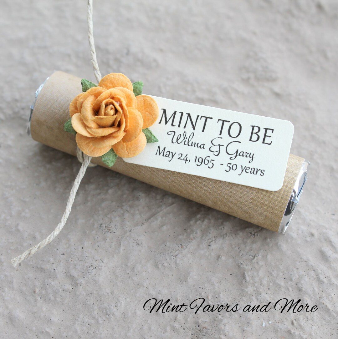 Anniversary Favors - Set of 100 Mint Rolls With Personalized Tag - 50th ...