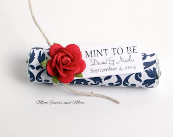 Red wedding favors - Set of 50 mint rolls - "Mint to be" favors with personalized tag - red wedding, navy wedding, edible favors