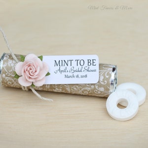 Personalisierte Mint Roll Favors: Pink Rose Bridal Shower Mints - Set mit 24