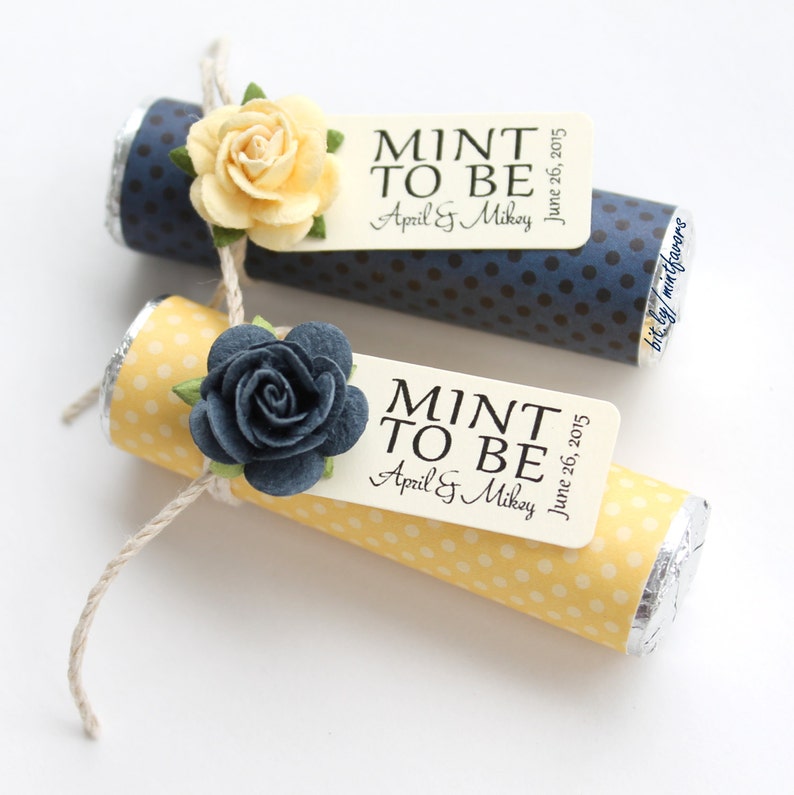Navy and Yellow Favors Mints With Personalized Tag Set of 24 Etsy