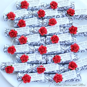 Personalized &quot;Mint to Be&quot; Wedding Favors - Red Rose Decor (Set of 24)