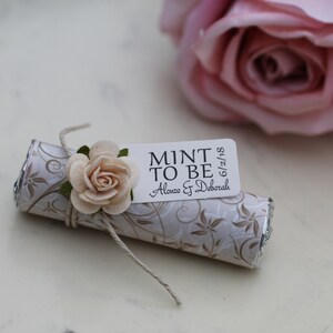 Personalized Wedding Mints: Mint To Be Favors with Ivory Roses