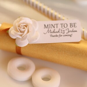 Personalized Wedding Mint Favors: Gold Foil, Floral Tag