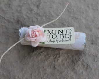 Mint wedding favors - Set of 24 mint rolls - "Mint to be" favors with personalized tag - mint and pale pink, mint wedding favors