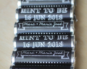 Personalized wedding favors, wrapped mint rolls with personalized label, mint to be, chalkboard wrapper