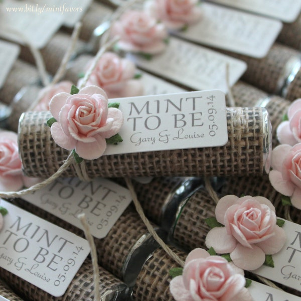 Personalized Mint Wedding Favors: Burlap Rustic "Mint to Be" Tags - Set of 40
