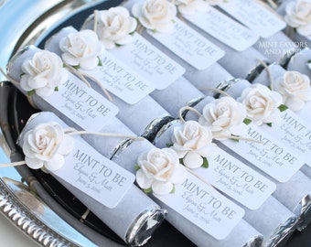 White wedding, mint to be favors with personalized tag, wedding mints, white wedding details, unique favors, elegant, classic bride