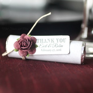 Burgund hochzeit, mint zu Gast mit personalisiertem Tag, Mints, Burgunder oder Pflaume Hochzeit, tiefrote Rosen, Abschlussparty, Dankesgeschenk