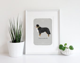 Bernese Mountain Dog Custom Dog Art Print