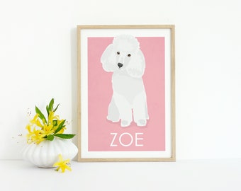 White Miniature Poodle Art Print - Custom Dog Art