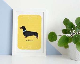 Black and Tan Dachshund Breed Custom Dog Art Print