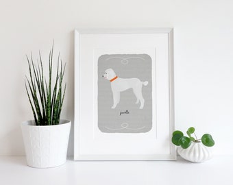 White Standard Poodle Custom Dog Art Print