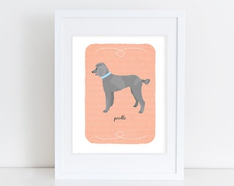 Gray Standard Poodle Custom Dog Art Print