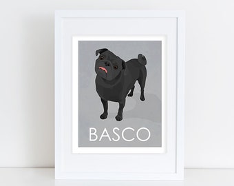 Black Pug Art Print - Custom Dog Art