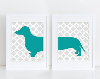 Dachshund Art Print - Modern Dog Art - Teal
