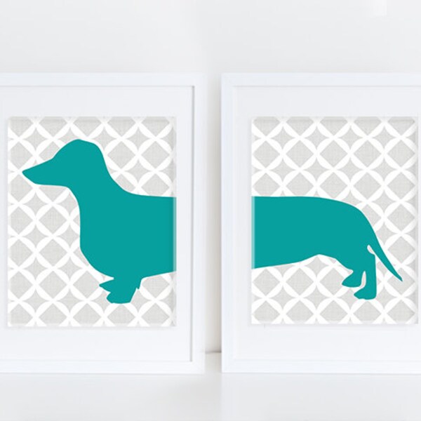 Dachshund Art Print - Modern Dog Art - Teal