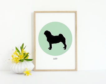 Pug Art Print - Custom Name - Dog Art
