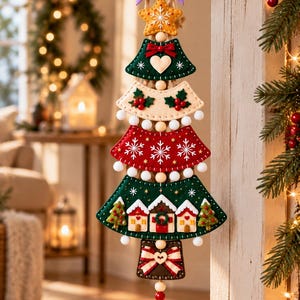 Felt Christmas Tree Sewing Pattern PDF, Christmas Tree Wall Hanging Pattern, Fabric Holiday Decor, DIY Felt Christmas Decor, Sewing Pattern