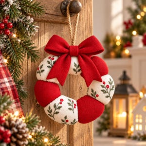 Nähanleitung für einen Weihnachtskranz aus Stoff (PDF), DIY-Weihnachtsschmuck, druckbare Weihnachtsdeko, Nähanleitung für Anfänger, Sofort-Download