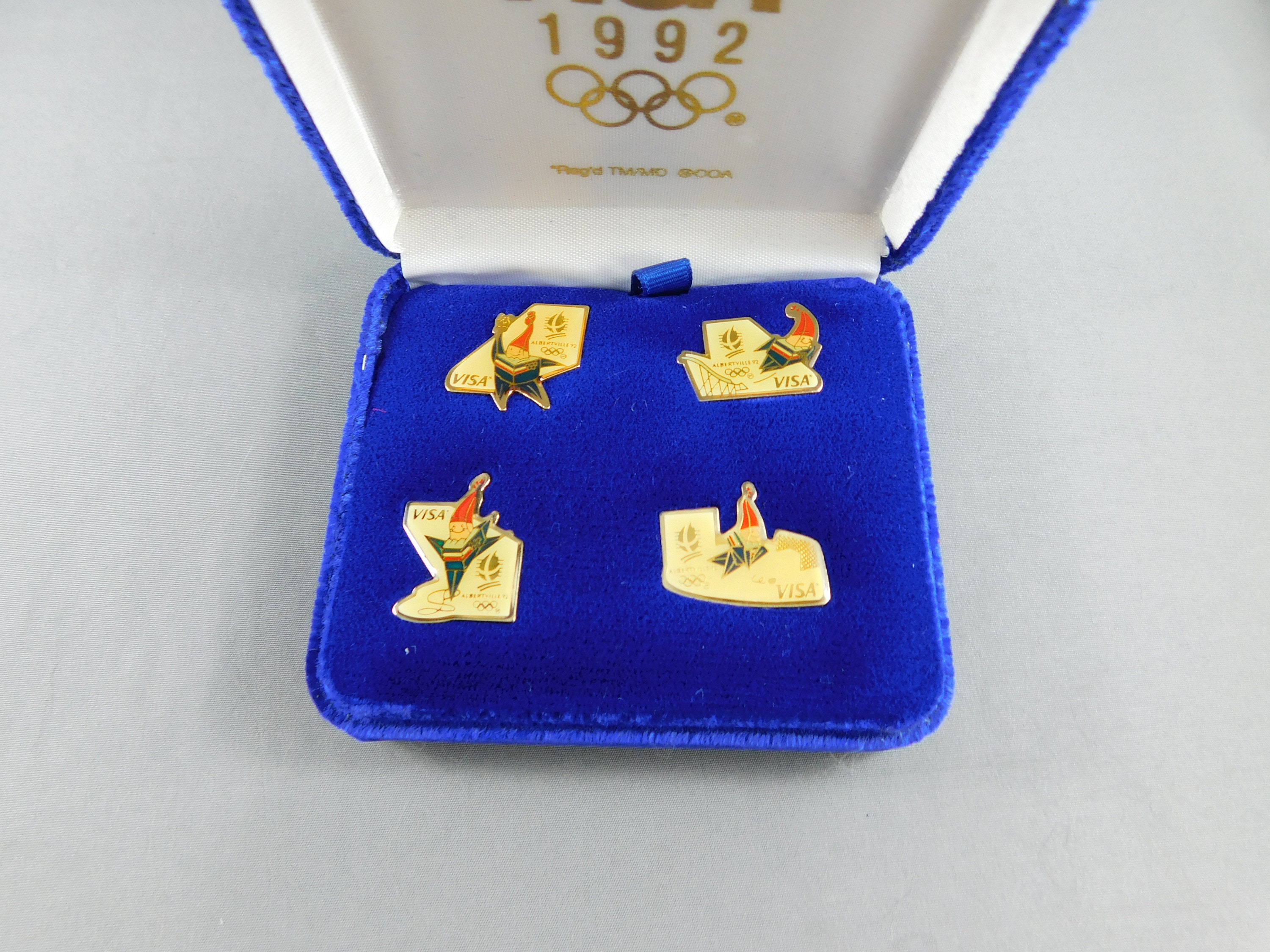 1992 Visa Albertville Winter Olympics Pin Set 4 Pins W Blue Case