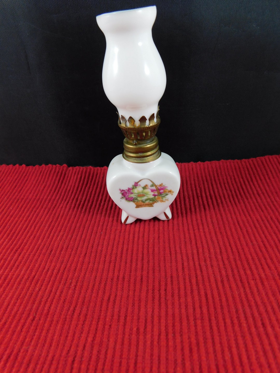 Vintage Mini Oil Lamp Hurricane Shade Milk Glass & Porcelain Etsy