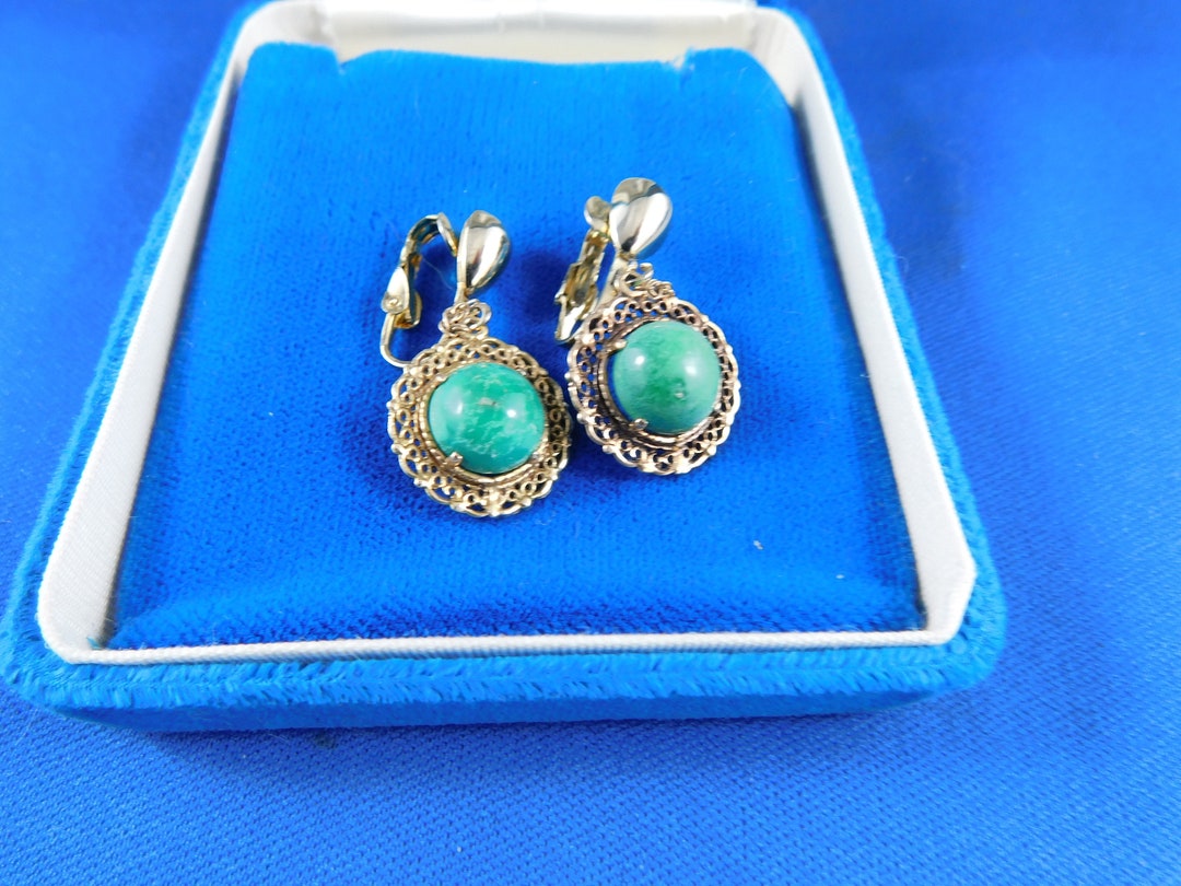 Vintage Clip on Earrings Green Enamel Etsy