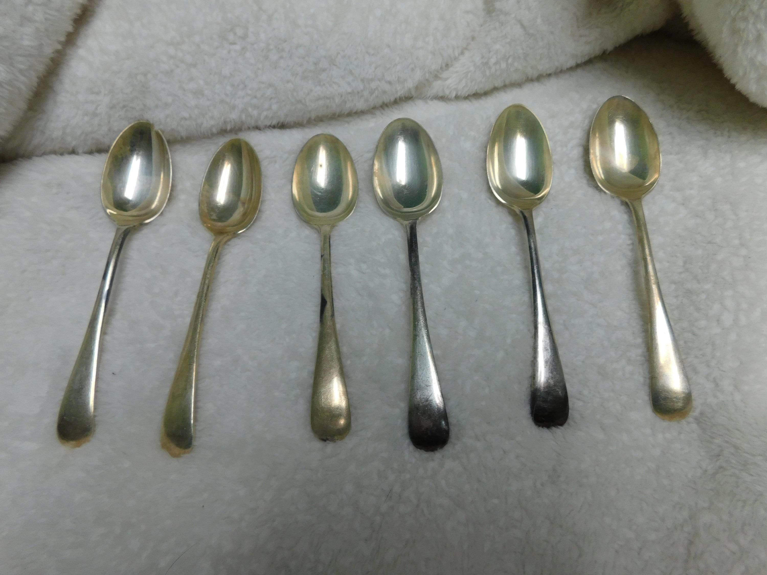 Set of 6 Silver Teaspoons, HH & SS - EP Spoons, Antique