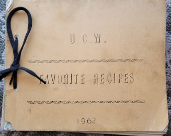 60's Favorite Recipes UCW 1962 hand typed then copied bound with a shoe lace.