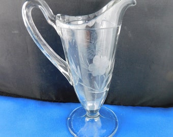 Syrup-Cream PITCHER Etched glass Butterfly-Floral Design