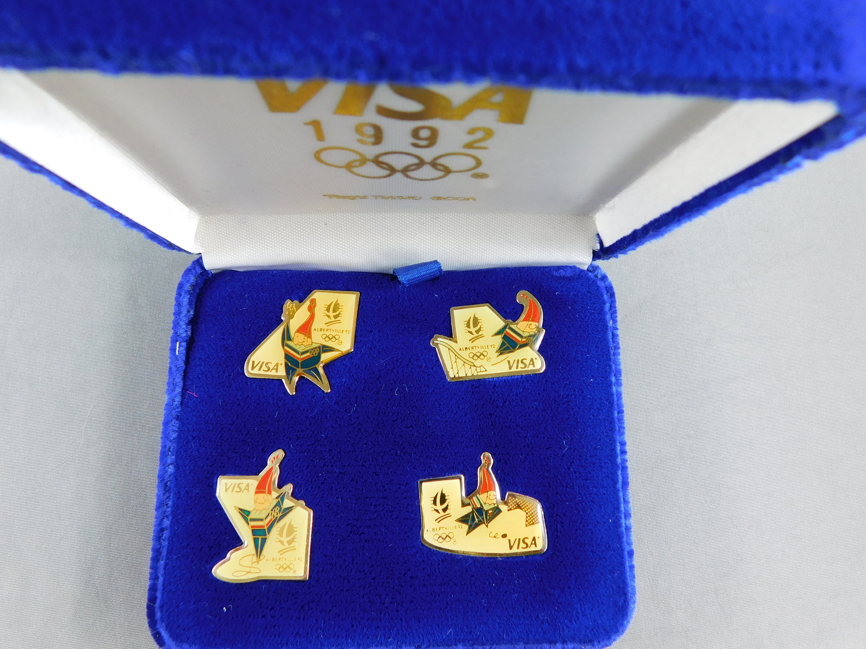 1992 Visa Albertville Winter Olympics Pin Set 4 Pins W Blue Case
