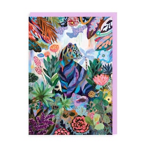 Night Jungle Greeting Card | A6 Card | Jungle Magic | Card for Friend | Card for Mum | Card for Her | Tropical Plants | Colourful Tiger Card