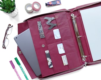 Pink Magenta COOPER A4/ US Leather Ring Binder Planner / Organizer- 3 Ring.