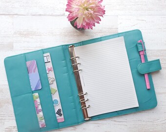 CREW A5 Leather Ring Binder Planner - 6 Ring- Turquoise