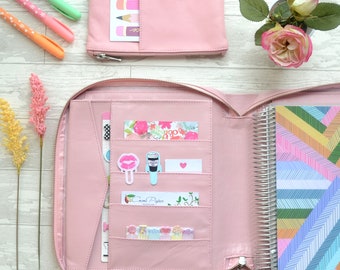 ELLY 7x9 Zippered Planner Cover for Coil Bound / Discbound Planners like Erin Condren- Rose Pink