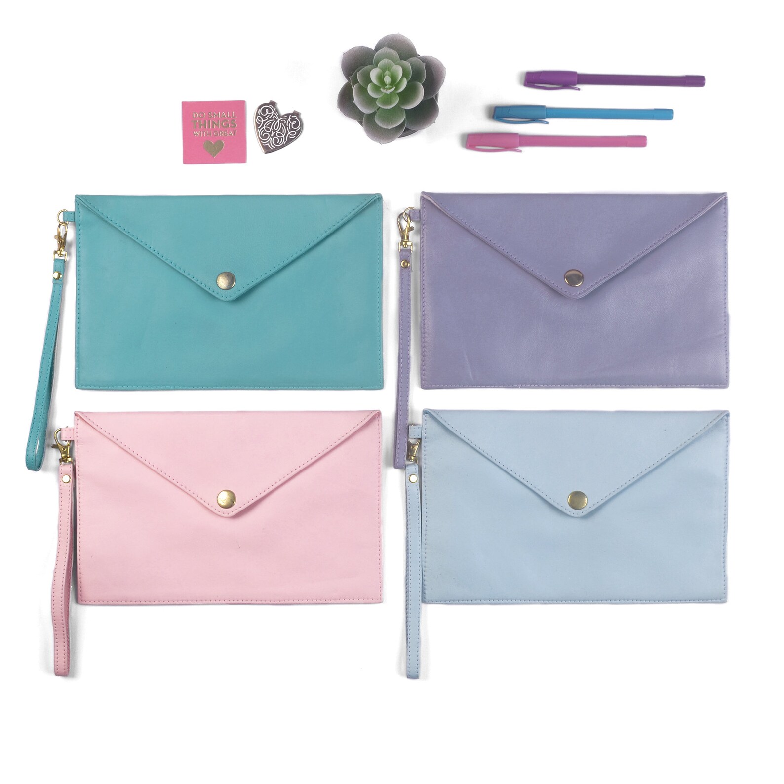 RUBY Leather Organizer Clutch Bag. Snap Closure Suede Lined Etsy