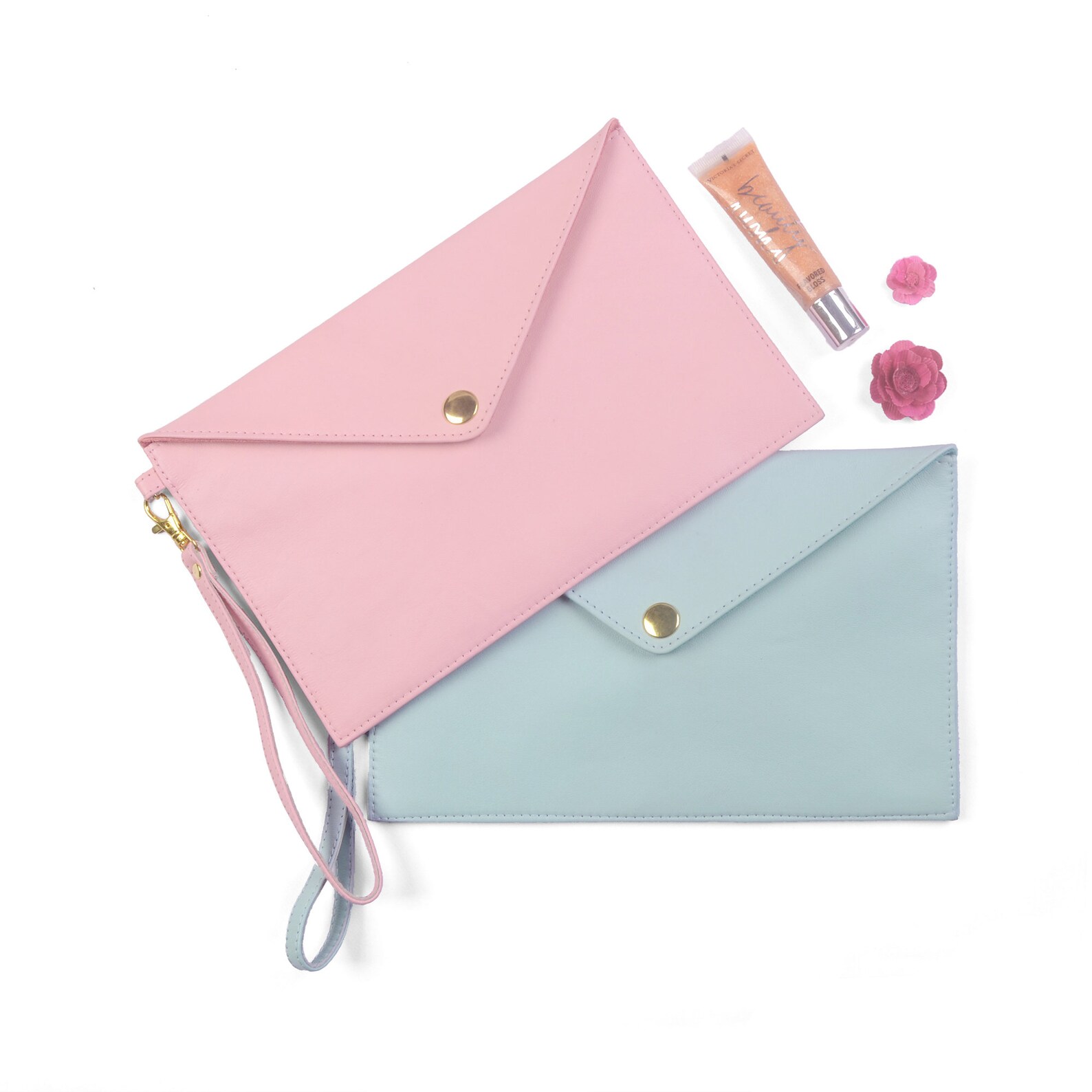 RUBY Leather Organizer Clutch Bag. Snap Closure Suede Lined Etsy