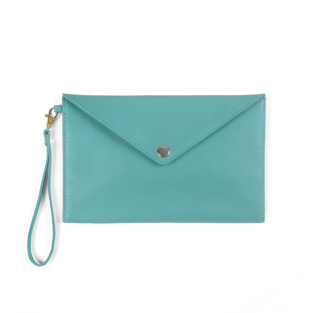 RUBY Leather Organizer Clutch Bag. Snap Closure, Suede Lined